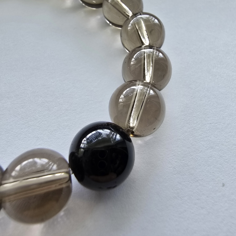 HANDMADE Smoky Quartz and Black Bead Stretch Bracelet